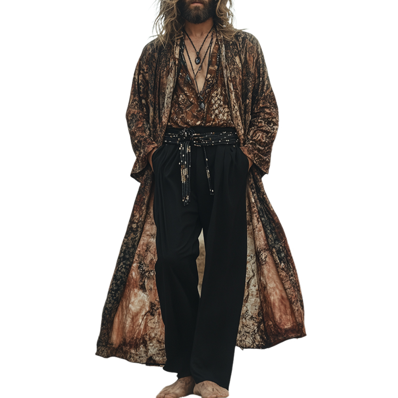 Men's Fashion Vintage Graphic Long Sleeve Loose Long Cardigan MTA1481E6Z