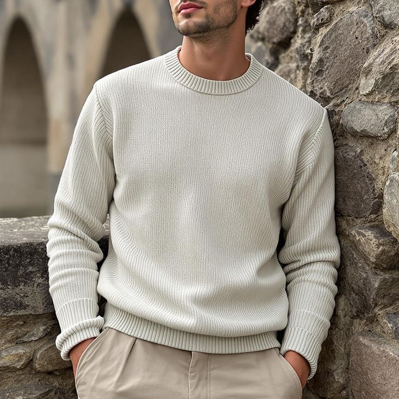 Men's Solid Color Round Neck Long Sleeve Sweater MTA1112I3Z