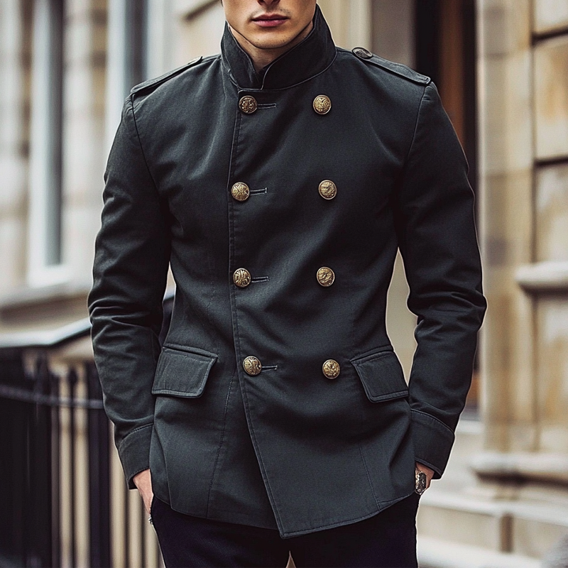 Men's Double-breasted Thin Stand Collar Blazer MTA2550G6X