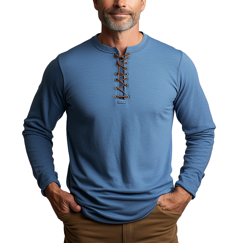 Men's Fashion Lace-up Cotton Long Sleeve T-Shirt MTA2180G7P