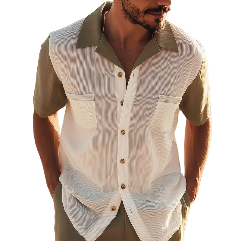 Men's Summer Classic Striped Textured Colorblock Short Sleeve Shirt MTA1494G3U