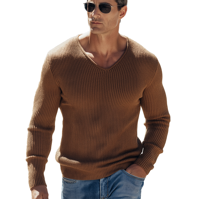 Men's Simple Solid Color Knitted V-Neck Sweater MTA1167H7P