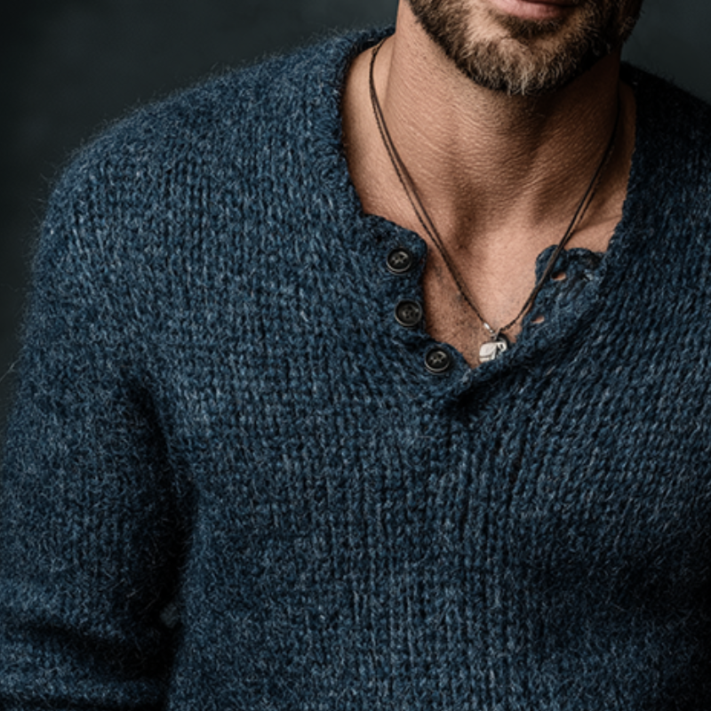 Men's Vintage Casual Knit Henley Neck Pullover Sweater MTA2121J0TO