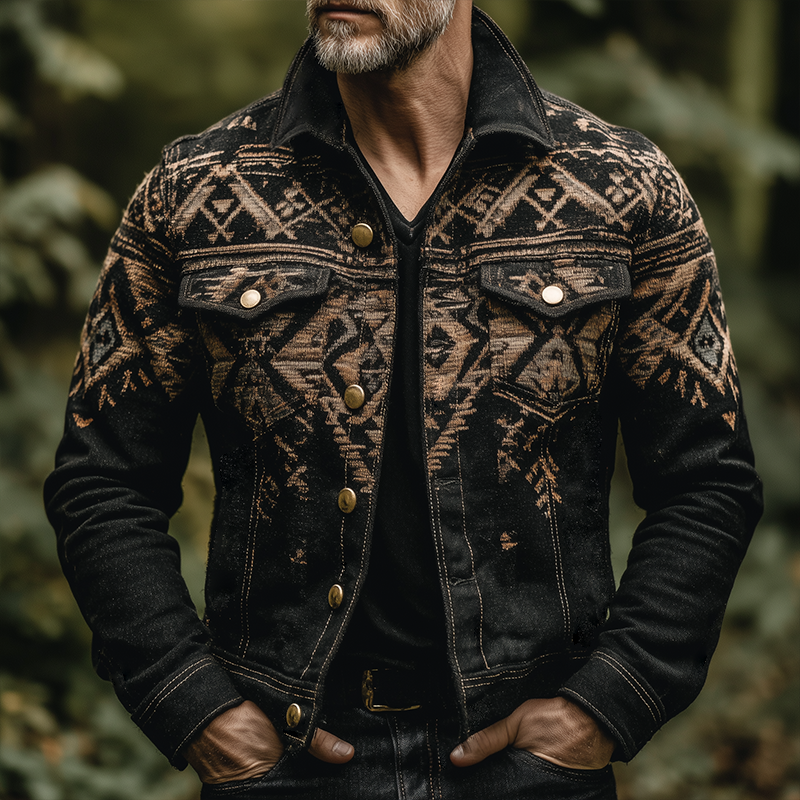 Men's Retro Casual Western Style Aztec Print Lapel Jacket MTA1483H6TO