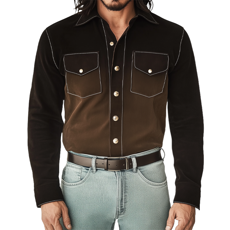 Men's Autumn Retro Gradient Suede Long Sleeve Shirt MTA0713H7U