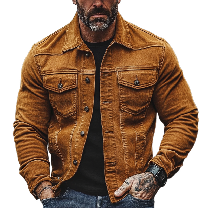 Men's Vintage Solid Lapel Corduroy Denim Jacket MTA2669H1X