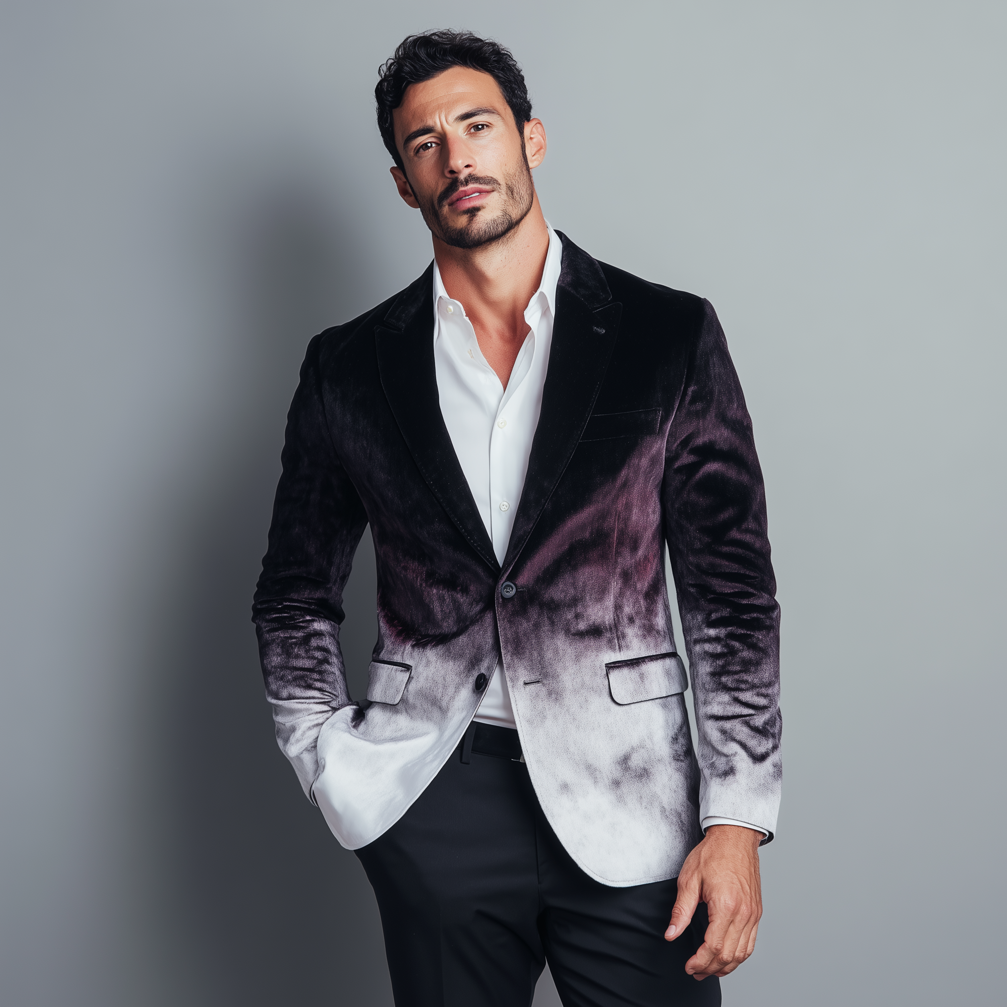 Men's Fashion Gradient Print Velvet Banquet Blazer MTA1539H8P