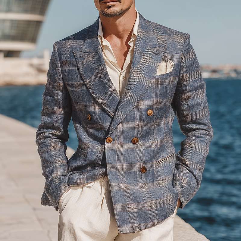 Men's Check Print Double Breasted Blazer MTA1735G0X