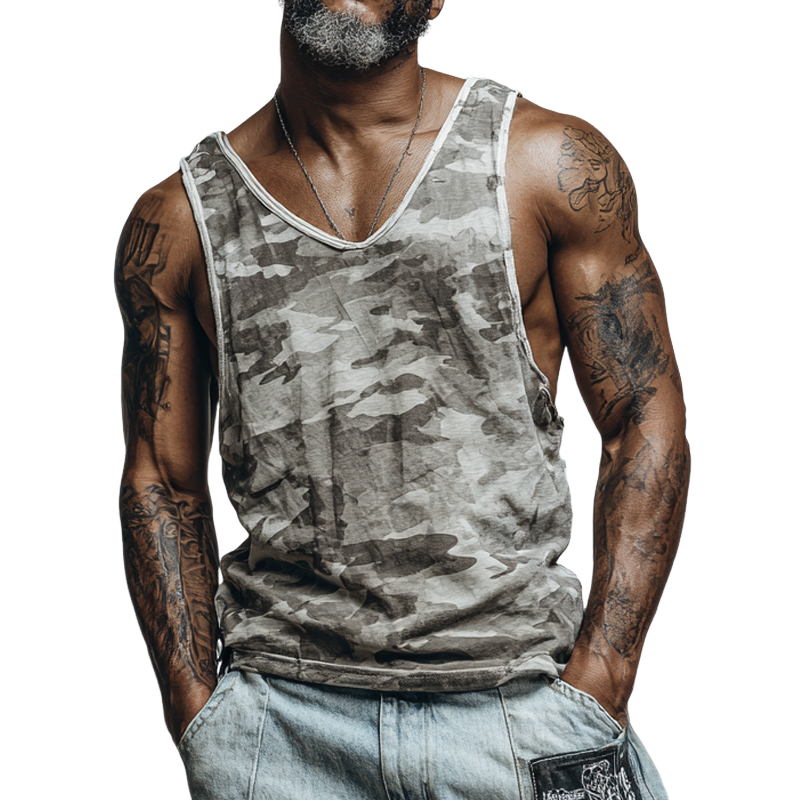 Men's Casual Camouflage Print V-Neck Tank Tops MTA1928F2X