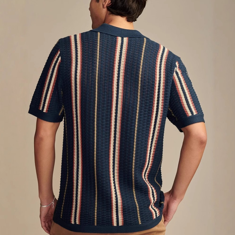Men's Knitted Striped Jacquard Short-sleeved Shirt MTA0539G1X