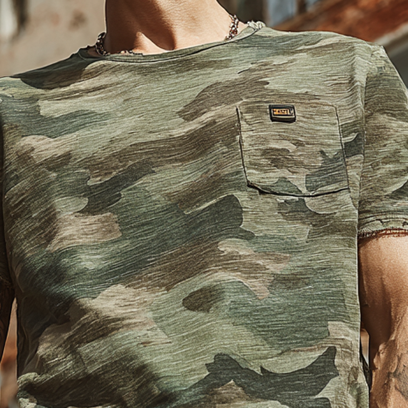 Men's Camouflage Print Brushed Short Sleeve Crew Neck T-Shirt MTA1984F7X