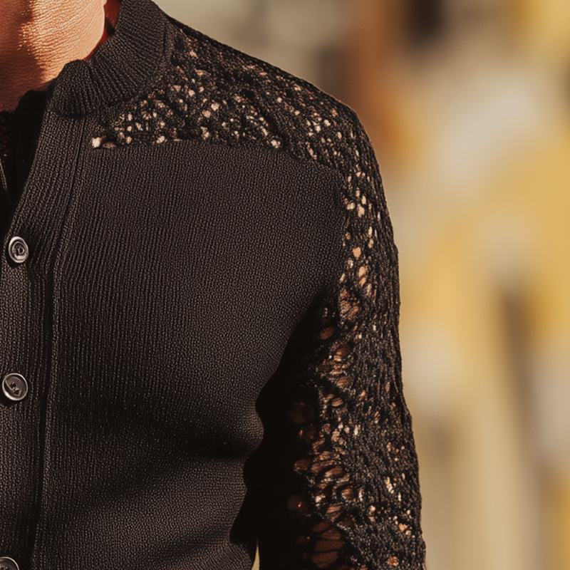Men's Retro Lace Knitted Long Sleeve Thin Cardigan MTA1259H6P