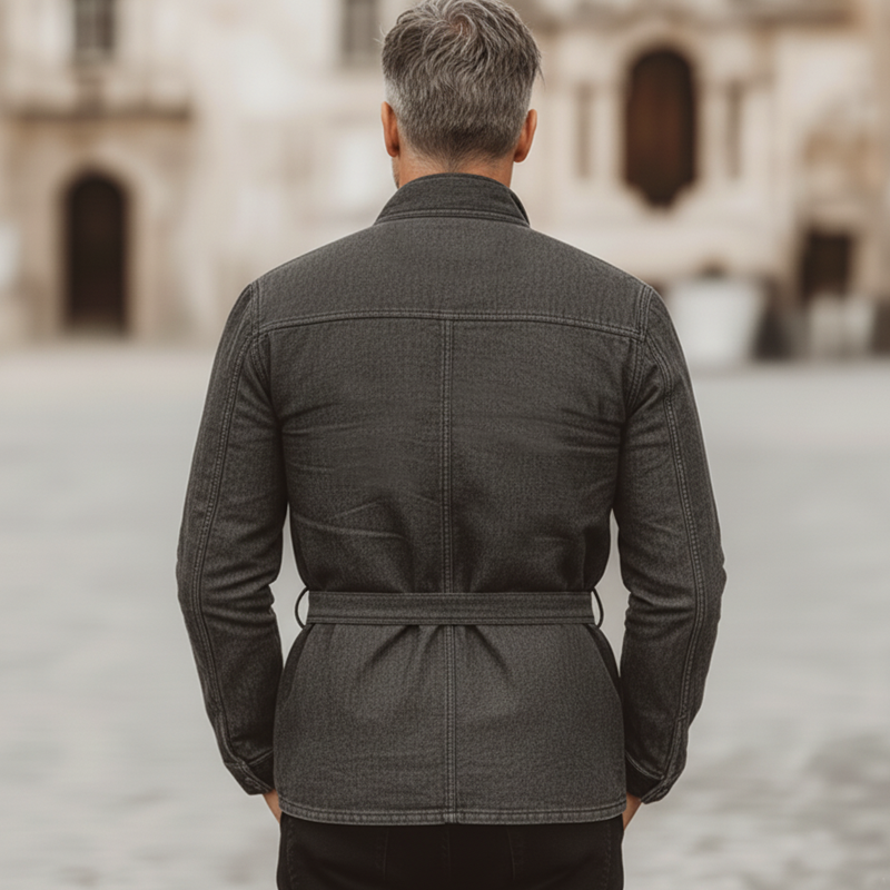 Men's Classic Elegant Dark Grey Blend Belt  Laple Jacket MTA3019L5U