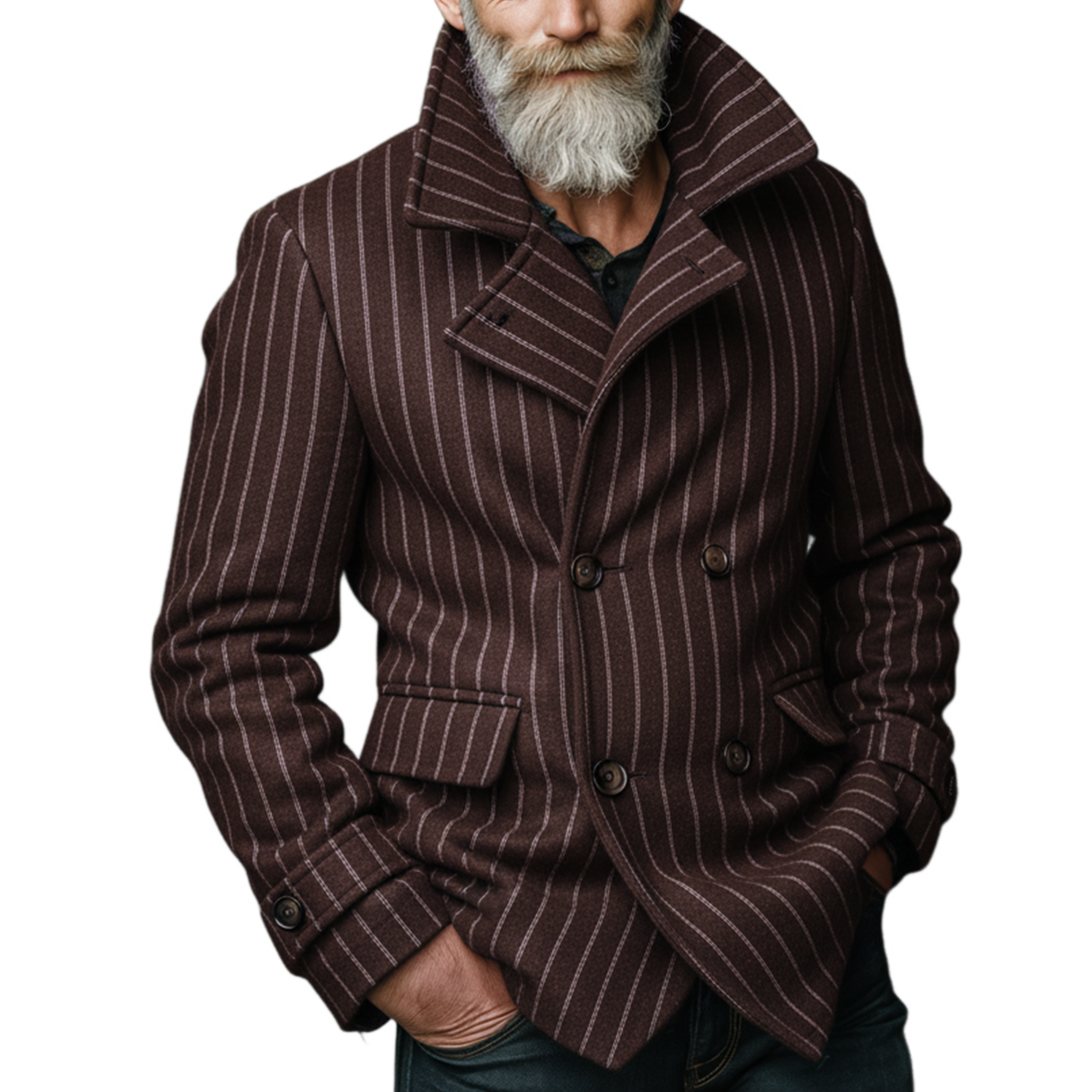 Men's Classic Retro Lapel Vertical Faux Striped Wool Double-breasted Jacket MTA2976I7K