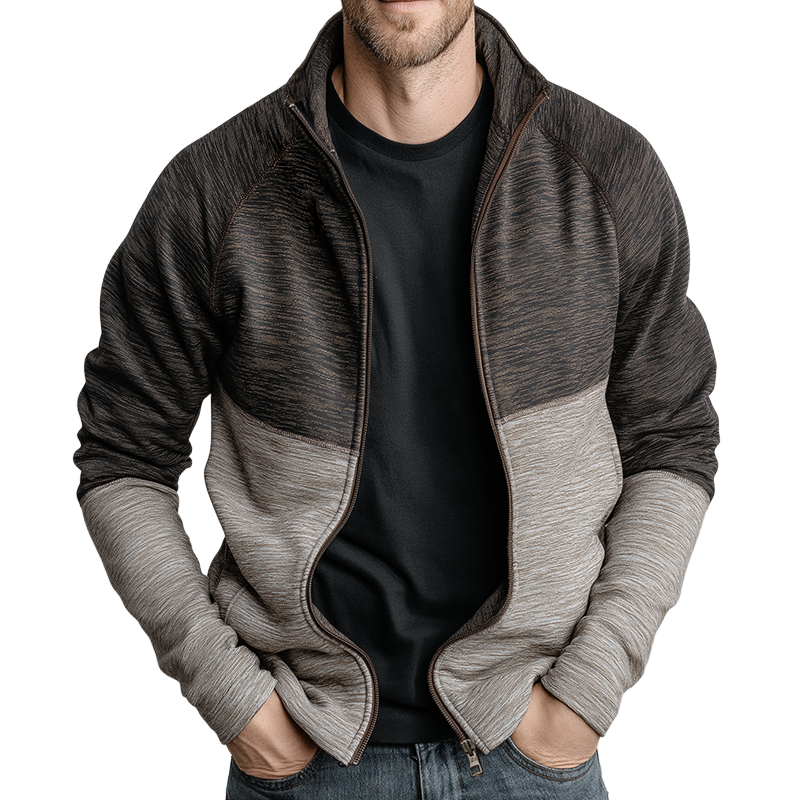 Men's Retro Casual Colorblock Zipper Jacket MTA1491J6TO