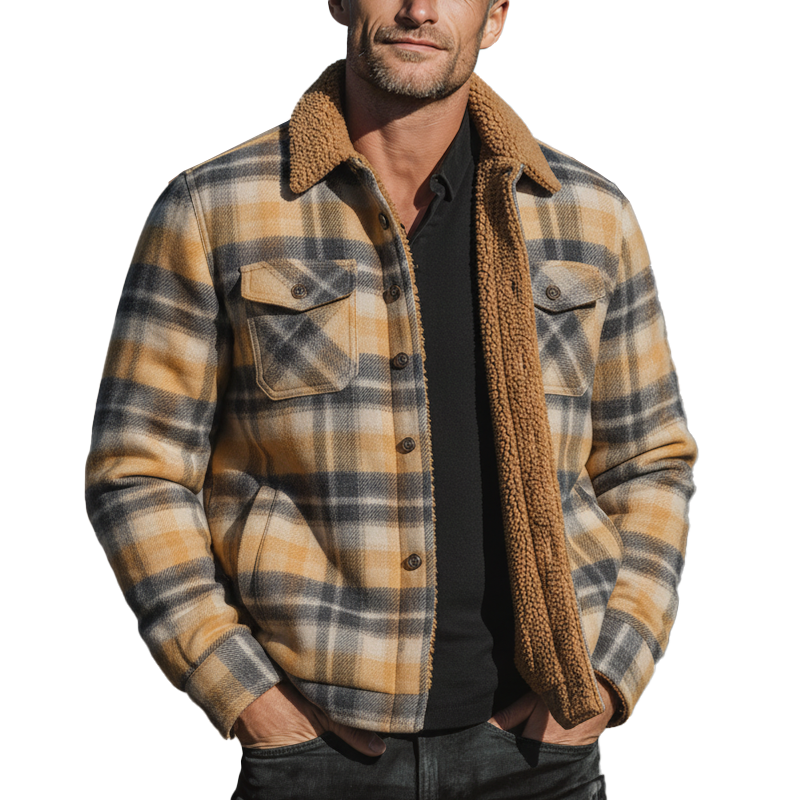 Men's Winter Fashion Plaid Polar Fleece Lined Shirt Jacket MTA2545I2P