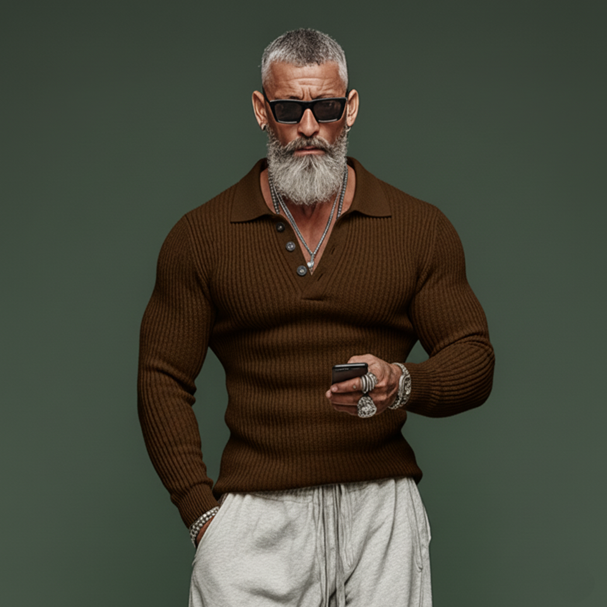 Men's Classic Casual Tough Style Polo Collar Slim Sweater MTA2831J3K