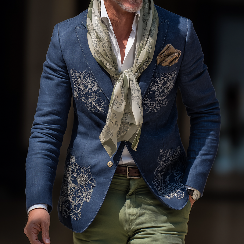 Men's Retro Casual Offset Totem Print Blazer MTA2899H1TO