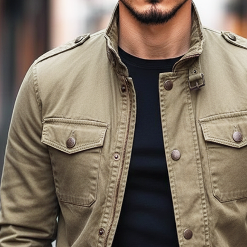 Men's Retro Casual Cotton Washed Wear-resistant Multi-pocket Workwear Stand Collar Jacket MTA2495I9TO