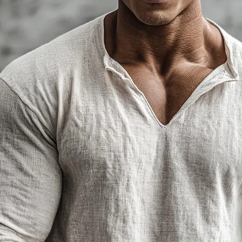 Men's Retro Casual Cotton Linen V-Neck Long-Sleeve Shirt MTZ1901A5TO