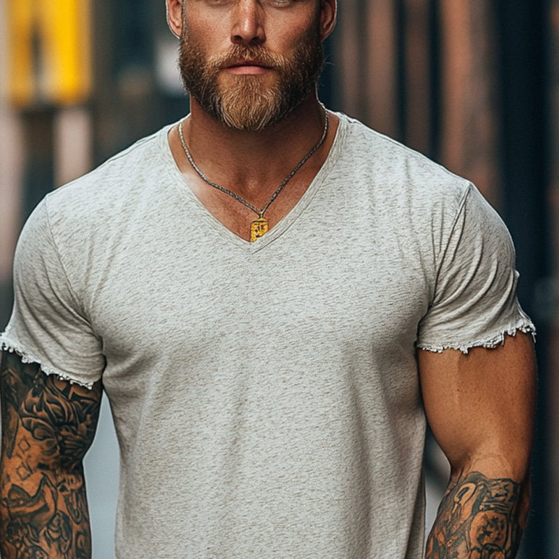 Men's Casual Loose V-Neck Blended Short-Sleeved T-Shirt MTA0864E0X