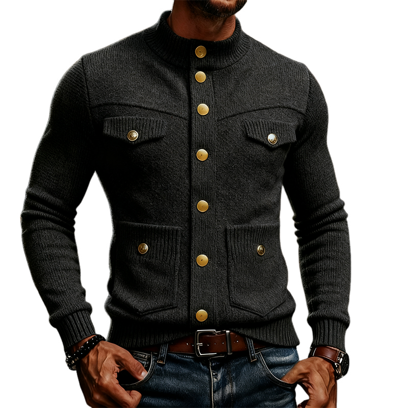 Men's Slim Fit Knit Solid Color Decorative Button Pullover Sweater MTA2210J1X
