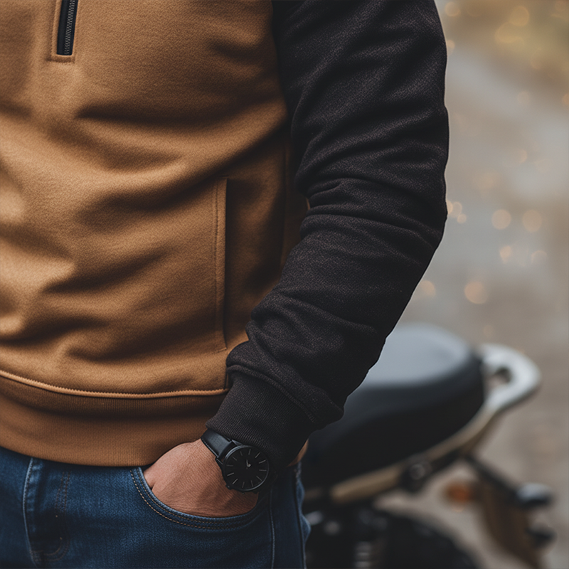 Men's Retro Cotton Blend Color Block Patchwork Half-Zip High Neck Sweatshirt MTA2901J4P