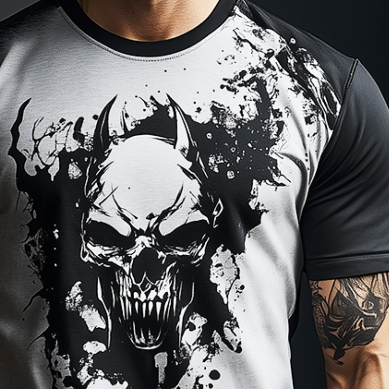 Men's Retro Casual Skull Print Round Neck Short Sleeve T-Shirt 14821696TO