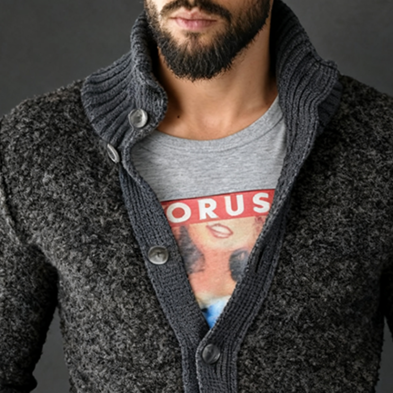 Men's Retro Casual Knitted Colorblock Button Sweater Stand Collar Cardigan MTA1686J8TO
