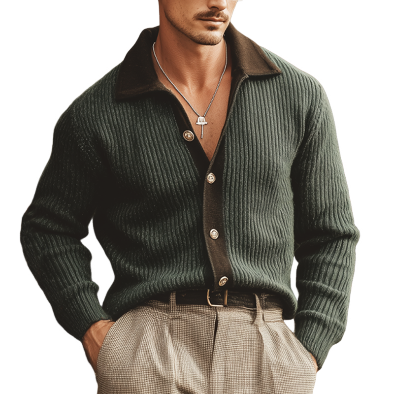 Men's Retro Colorblock Button Knit Cardigan MTA1457J4U
