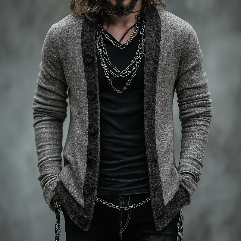 Men's Retro Casual Knit Colorblock Button Cardigan MTA1116J3TO