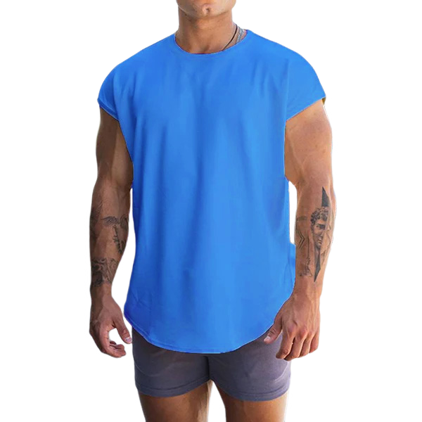 Men's Solid Loose Round Neck Half Sleeve Sports Fitness Tank Top 75829733Z