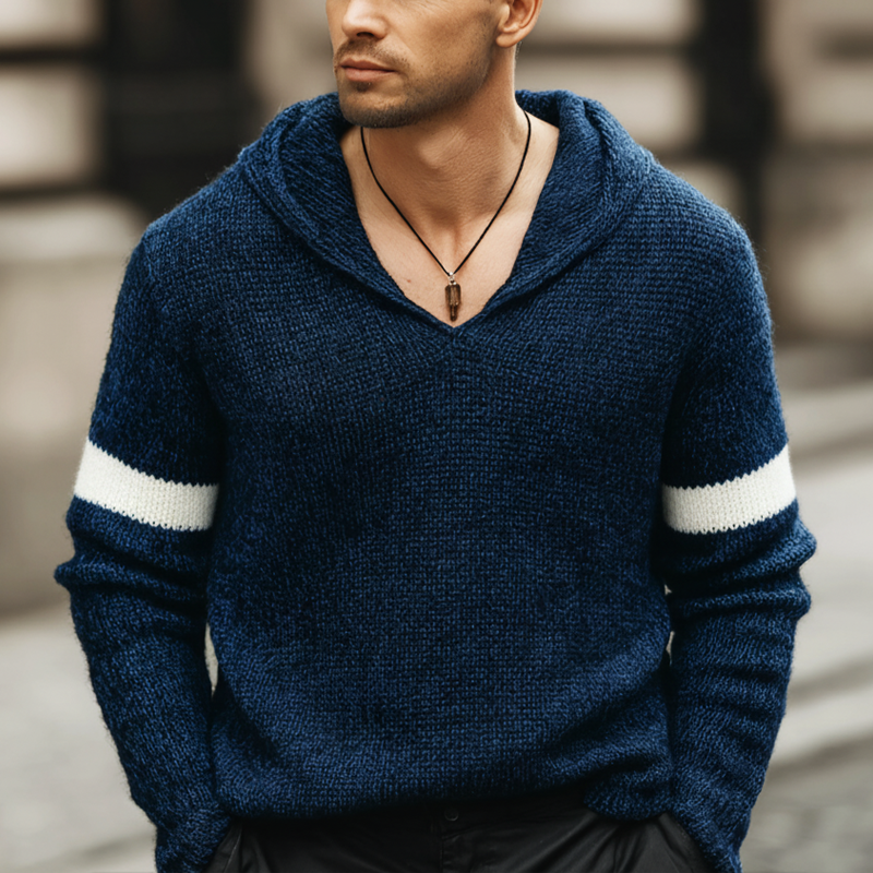 Men's Urban Casual Ocean Striped Knit Hoodie MTA0896L9U