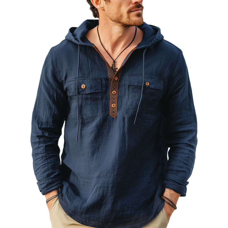 Men's Spring And Autumn Cotton And Linen Hoodie MTA0486H1U