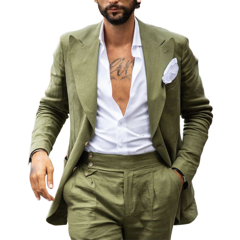 Men's Retro Grass Green Loose Two-button Blazer 88218560U