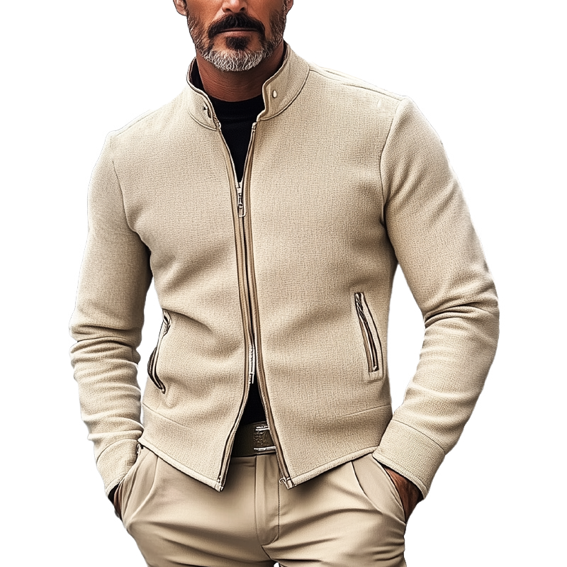 Men's Solid Cotton Blend Double Zip Jacket MTA3191G2X