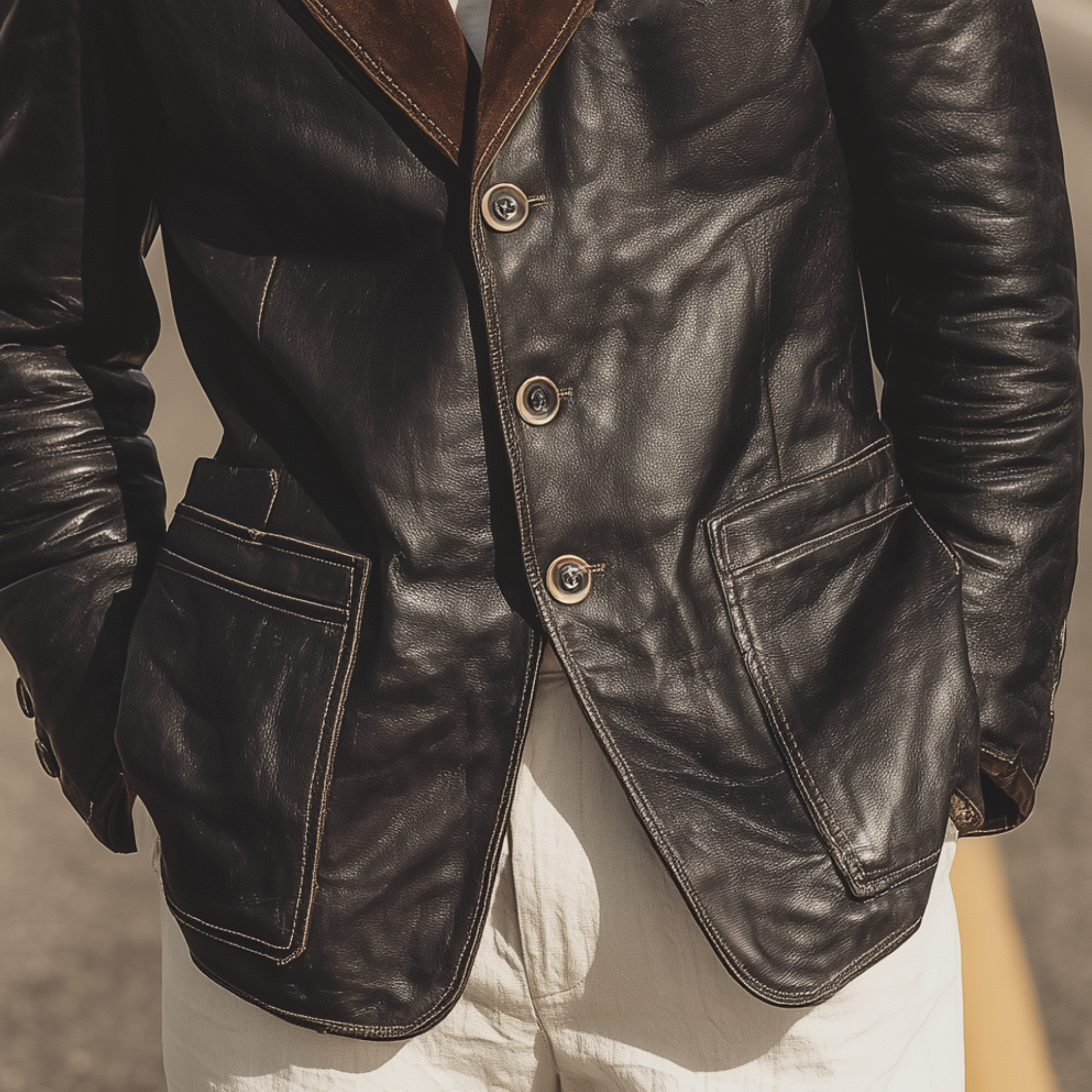 Men's Classic Retro Western Cowboy Style Suede Collar Single-breasted PU Leather Blazer MTA0888H7K
