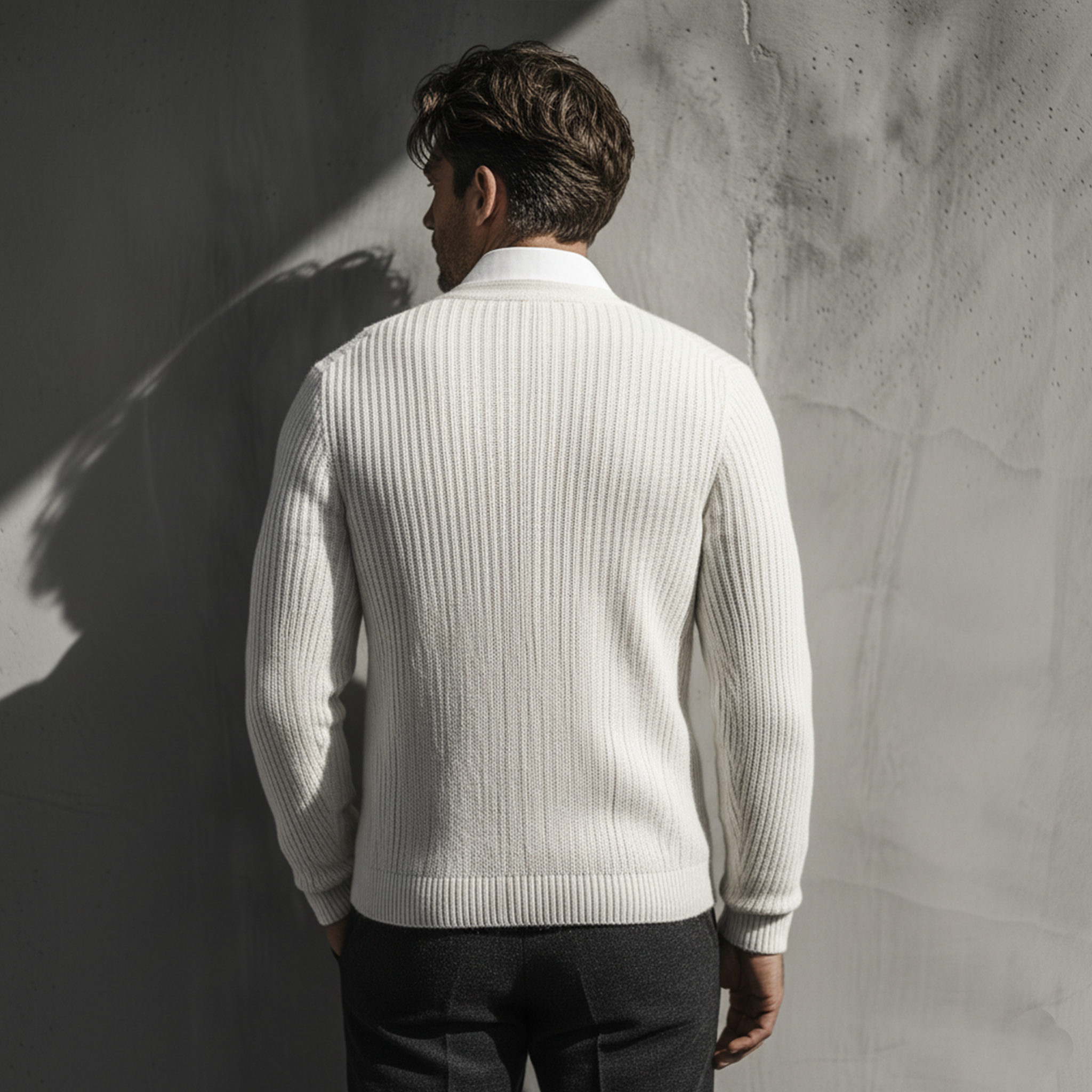 Men's Classic Casual White Slim Fit Knit Cardigan MTA2845J7K