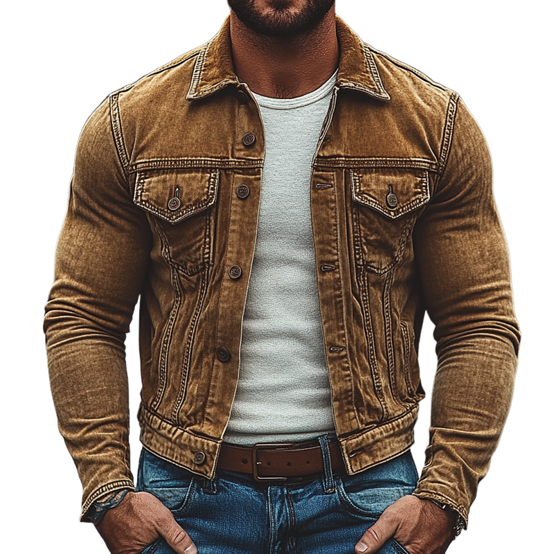 Men's Vintage Washed Single Breasted Lapel Jacket MTA2639I7X