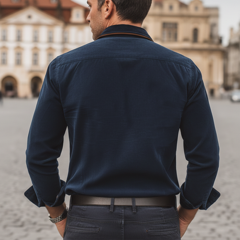 Men's Classic Color-block Striped Velvet Long-sleeved Shirt MTA2941L7U