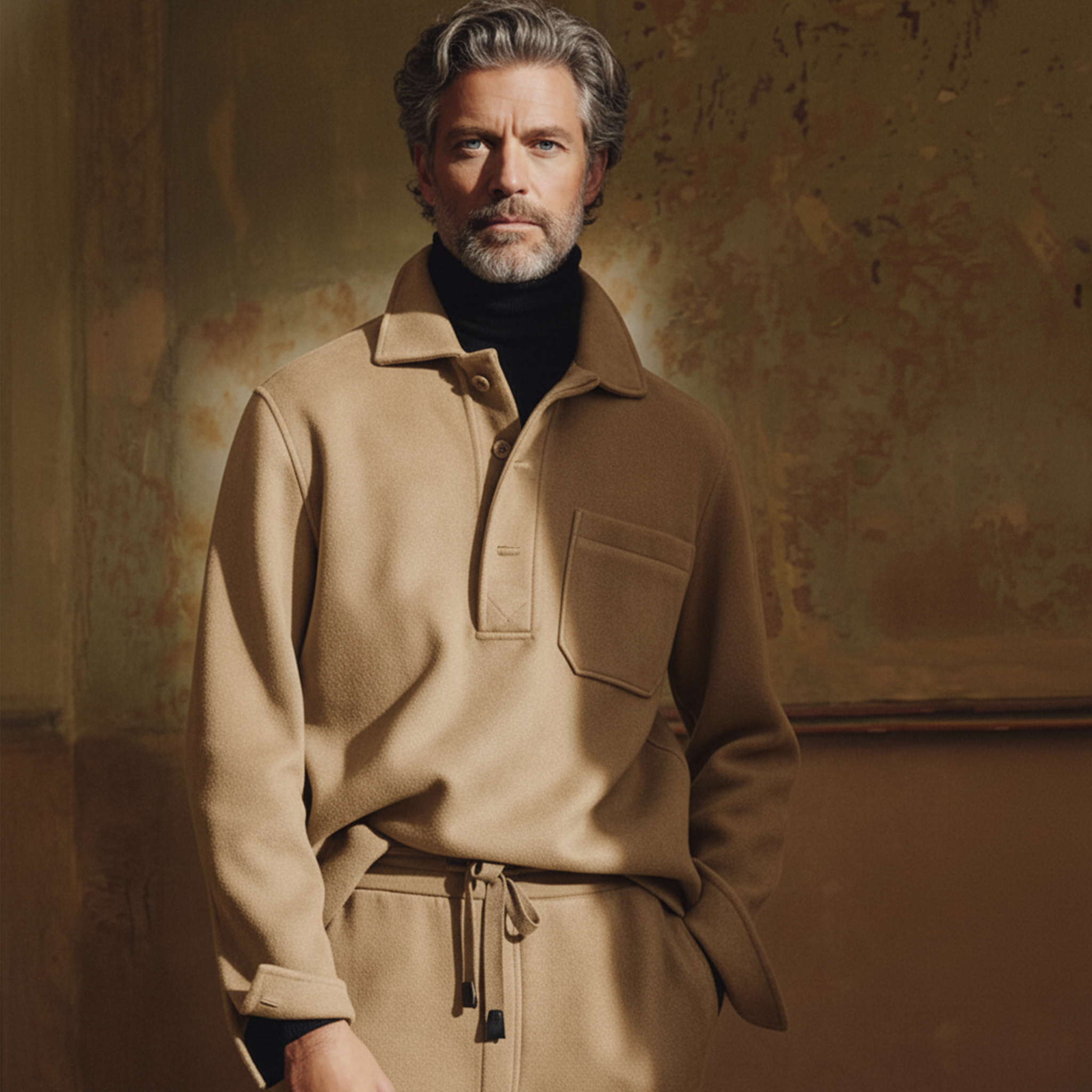 Men's Classic Light Business Faux Wool Polo Shirt MTA0479K1K