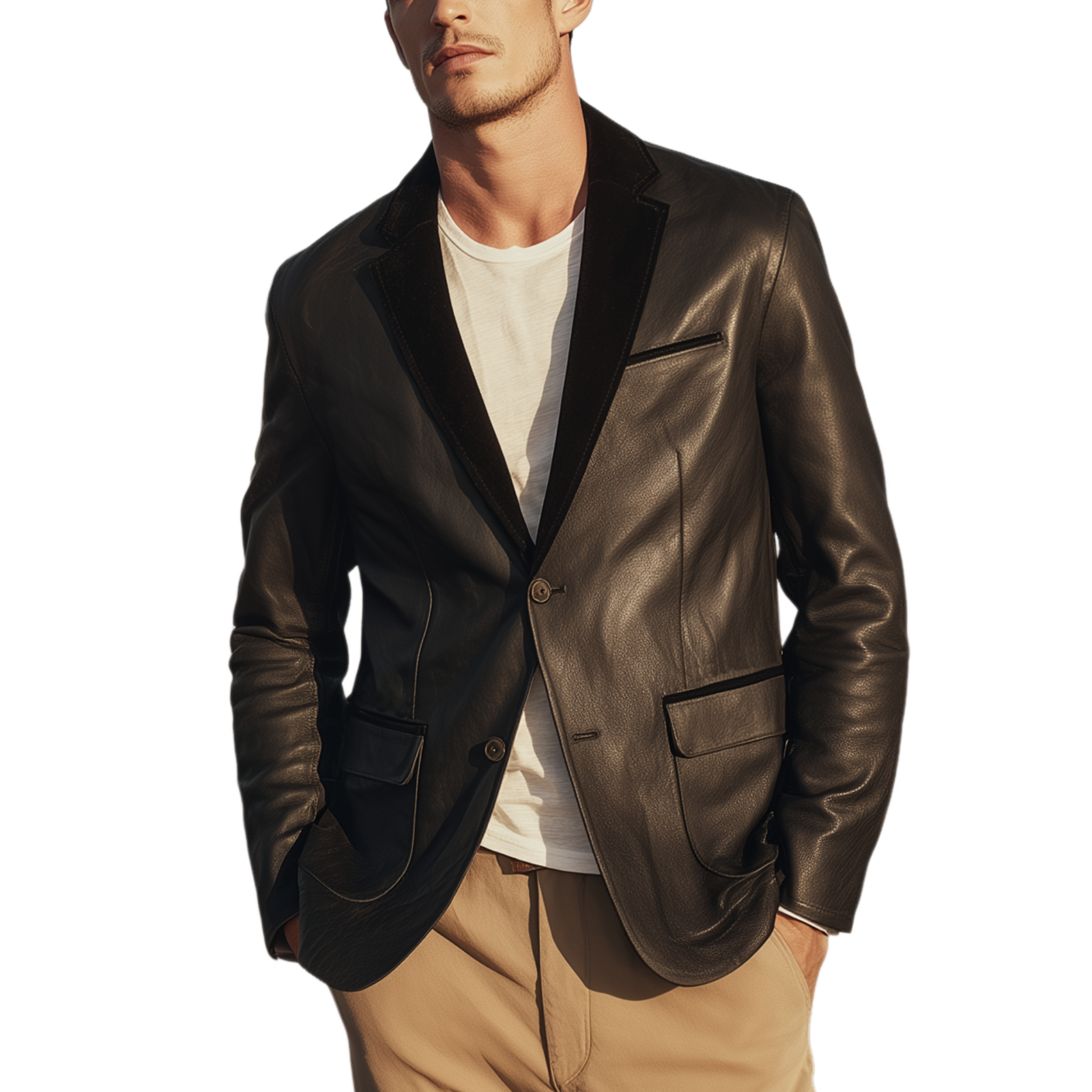 Men's Classic Retro PU Leather And Suede Single-breasted Slim-fit Blazer MTA0594H3K