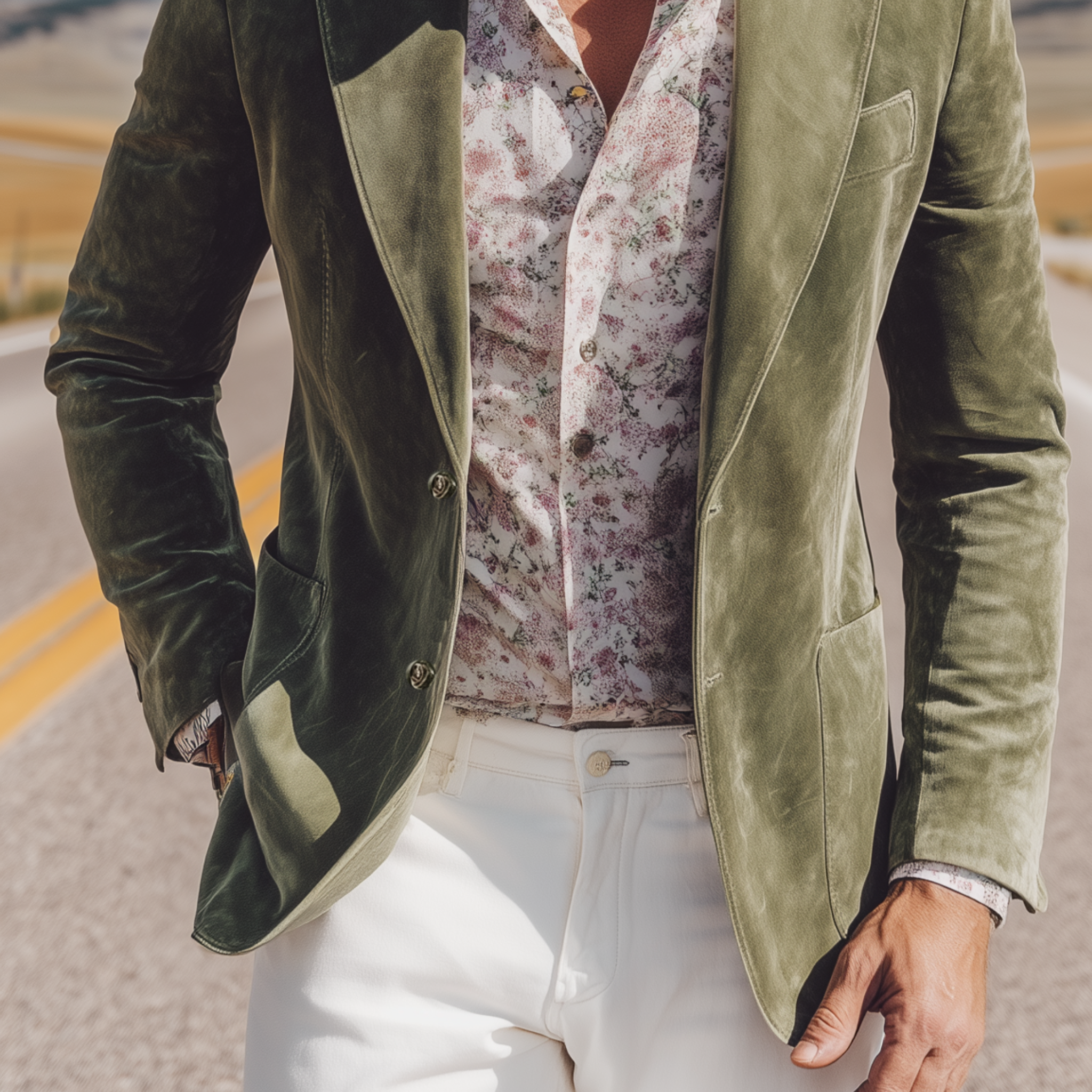 Men's Classic Casual Western Style Suede Slim Fit Single-breasted Blazer MTA1271H8K