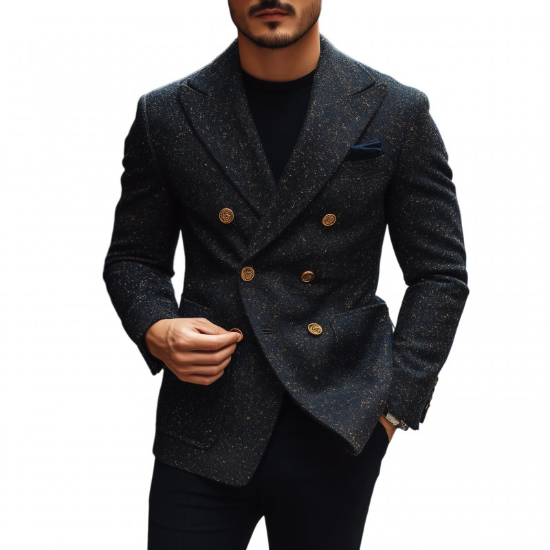 Men's Vintage Elegant Tweed Peak Lapel Double-breasted Slim-fit Blazer MTA0597H5M