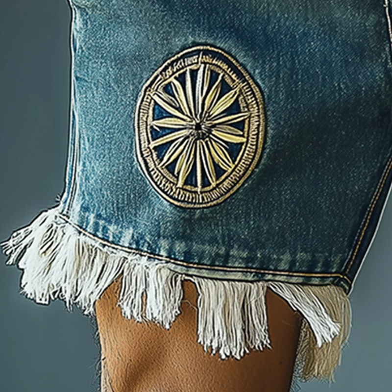 Men's Summer Fashion Embroidered Tassel Denim Shorts MTA1186F3P