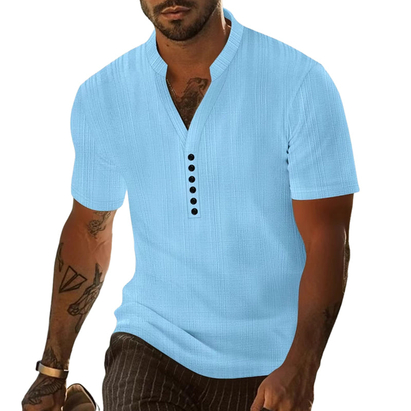 Men's solid color casual pullover button short-sleeved T-shirt MTA0625E4X