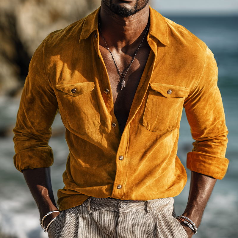 Men's Spring And Autumn Classic Suede Long Sleeve Shirt MTA0486H0U