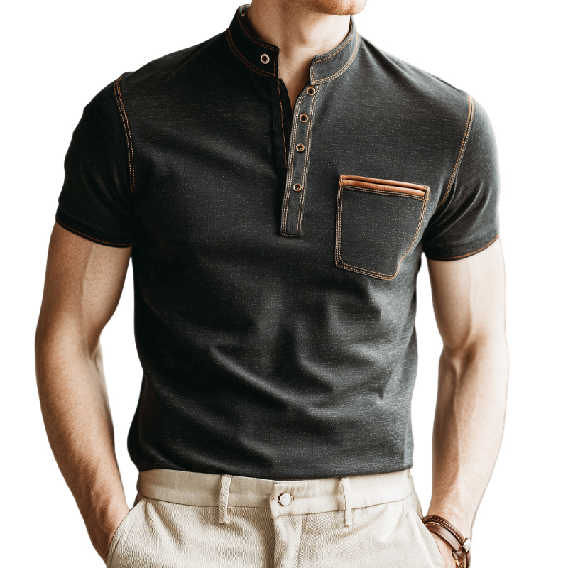 Men's Classic Business Cotton Stand Collar Short-sleeved T-shirt MTA0957G5U