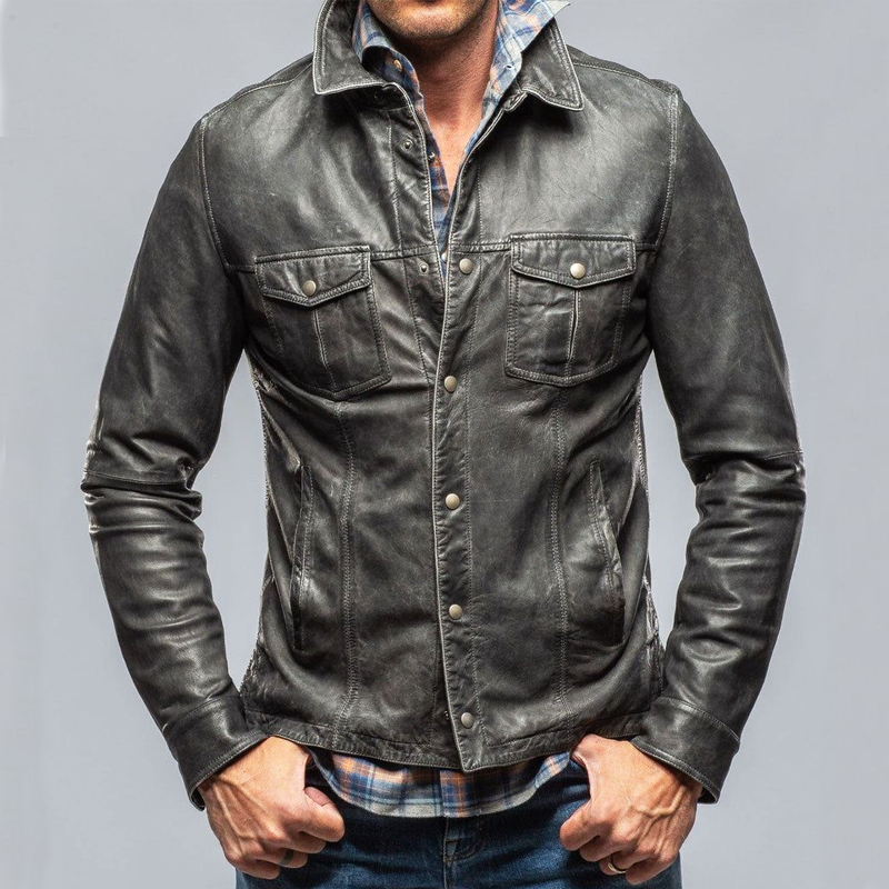 Men's Classic Vintage Pu Leather Snap Button Jacket MTA0817I4U