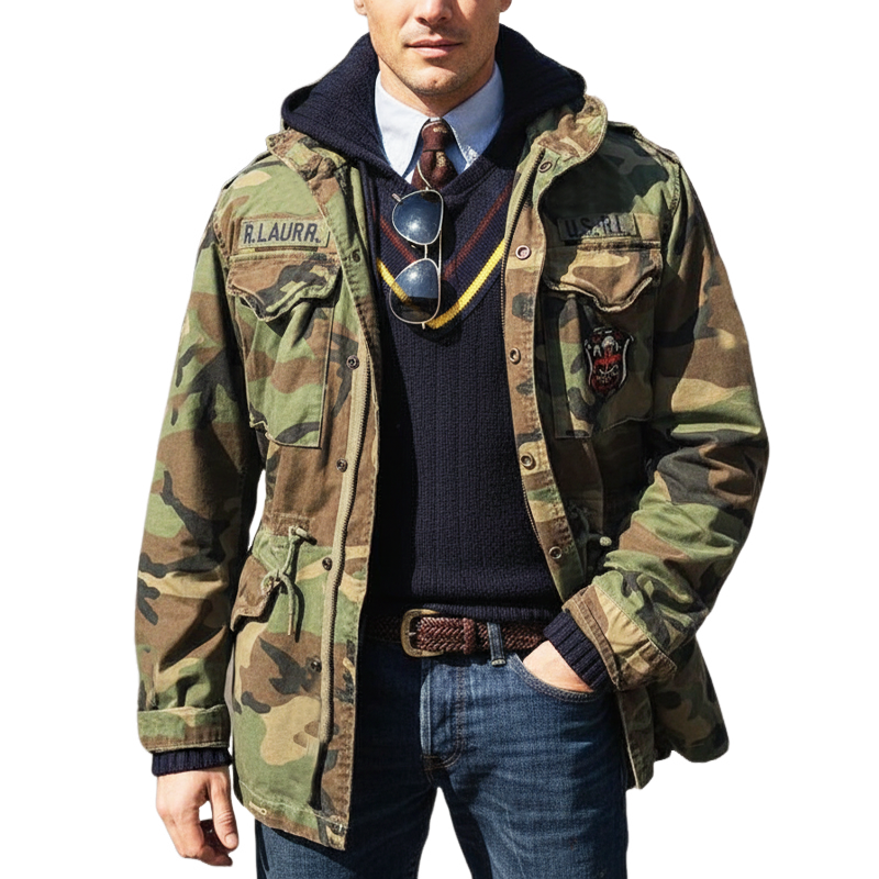 Men's Classic Distressed Camouflage Stand-up Collar Jacket MTA2587I7U
